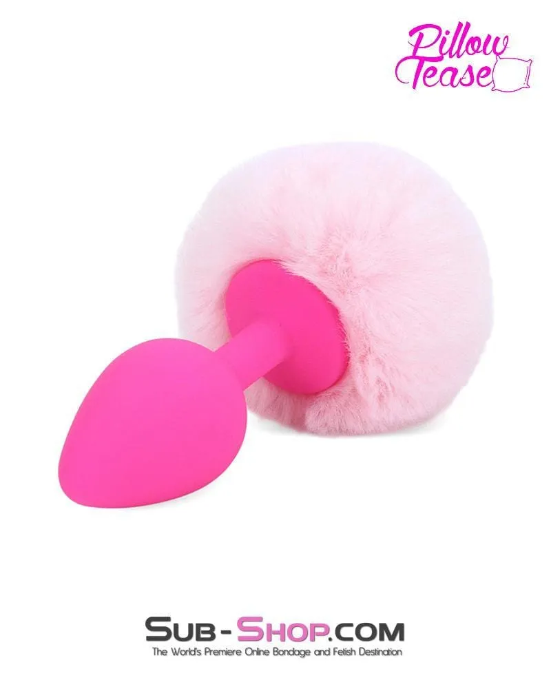 Medium Hot Pink Silicone Tail Butt Plug - Sissy Princess Puff Bunny Design