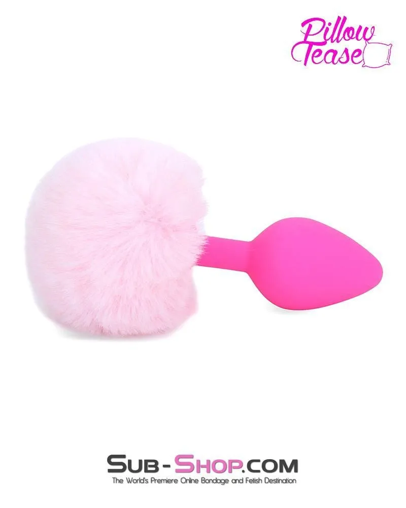 Medium Hot Pink Silicone Tail Butt Plug - Sissy Princess Puff Bunny Design