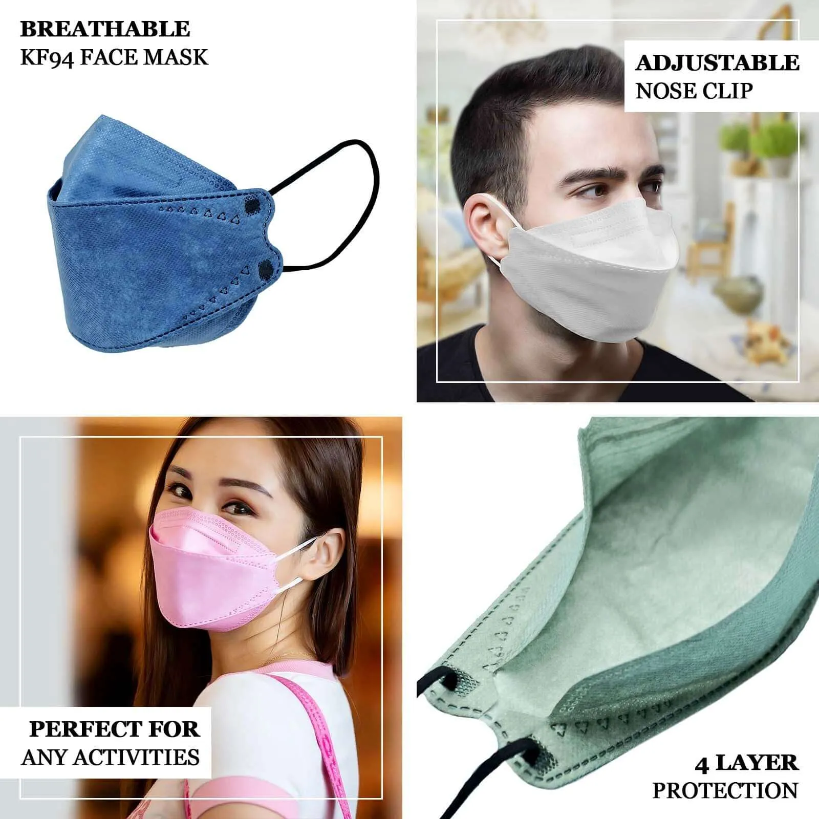 10 Pack Dusty Rose Breathable KF94 Face Mask, 3D Fish-Design Mouth Shields for Adult, 4-Layer Protective Face Masks with Adjustable Nose Clip