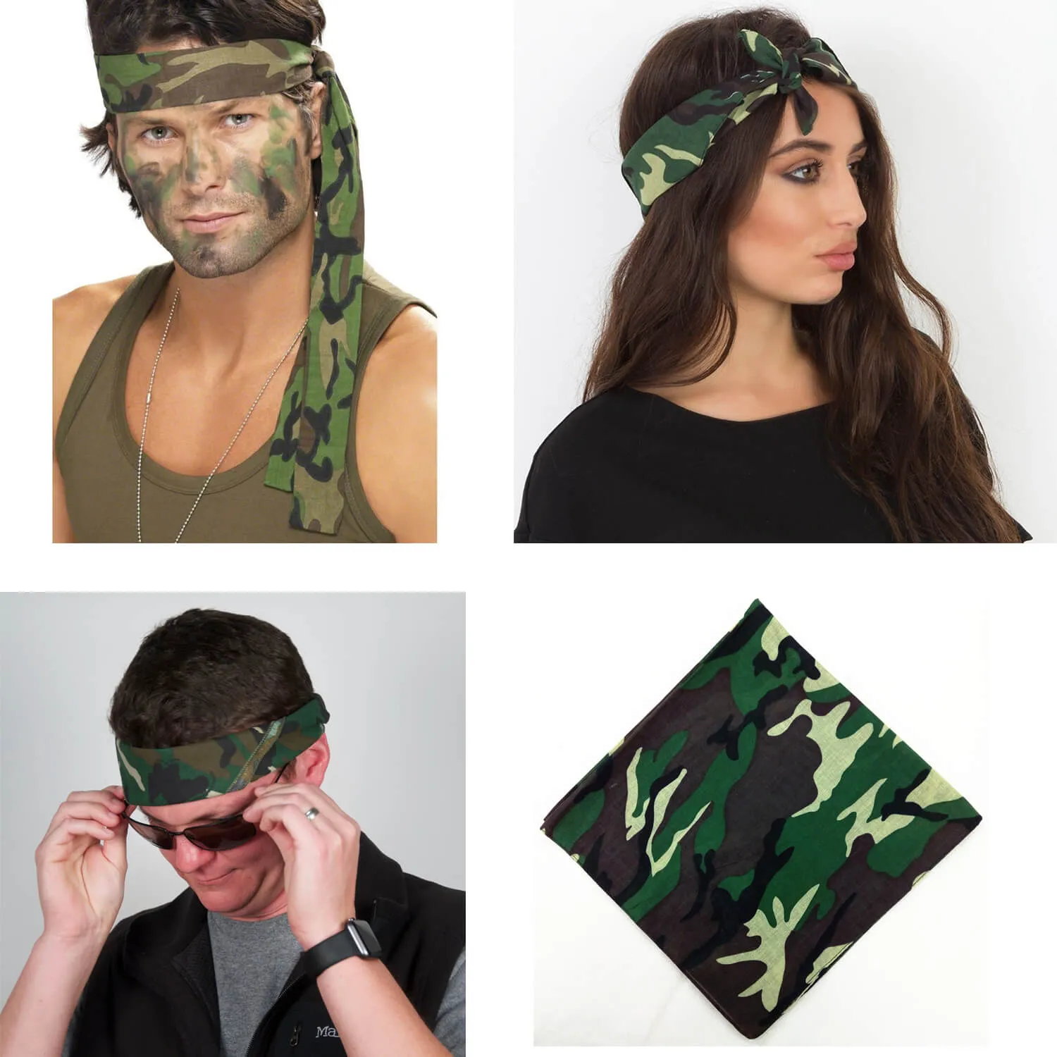 12 Pieces Camo Printed Bandana Camouflage Bandana Unisex Cotton