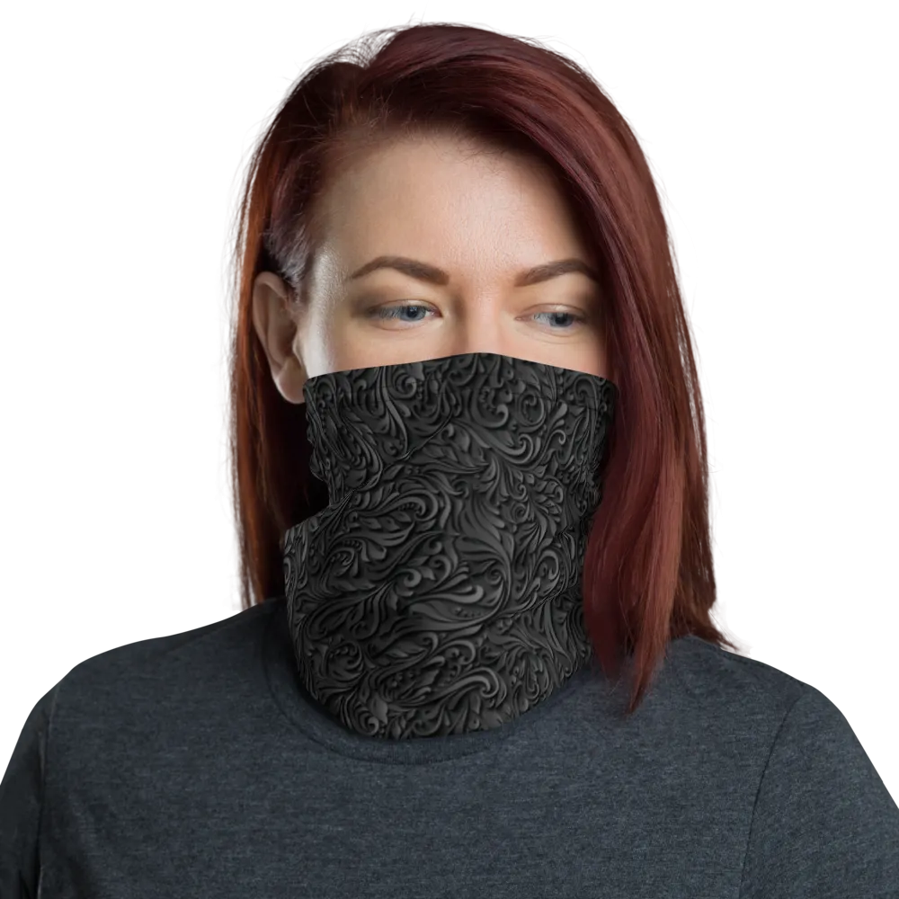 3D Black Ornament Pattern Face Mask & Neck Gaiter