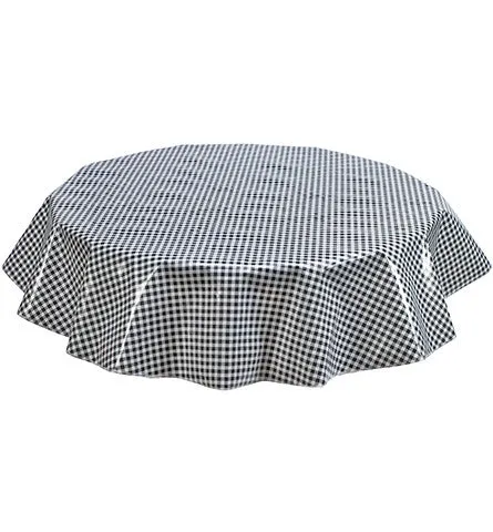 68" Round Oilcloth Tablecloth in Gingham Black