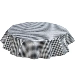 68" Round Oilcloth Tablecloth in Gingham Black