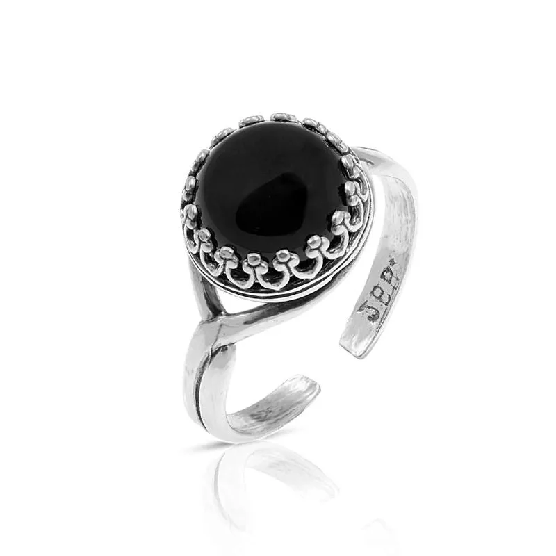 925 Sterling Silver Round Black Onyx 10mm Ring