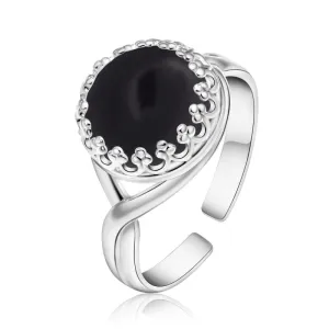 925 Sterling Silver Round Black Onyx 10mm Ring