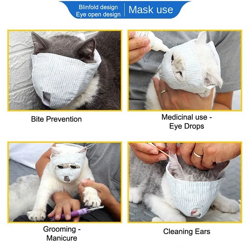 A a Pets' Soft & Breathable Cat Anti-Bite Mask Muzzle (Eyes Open)