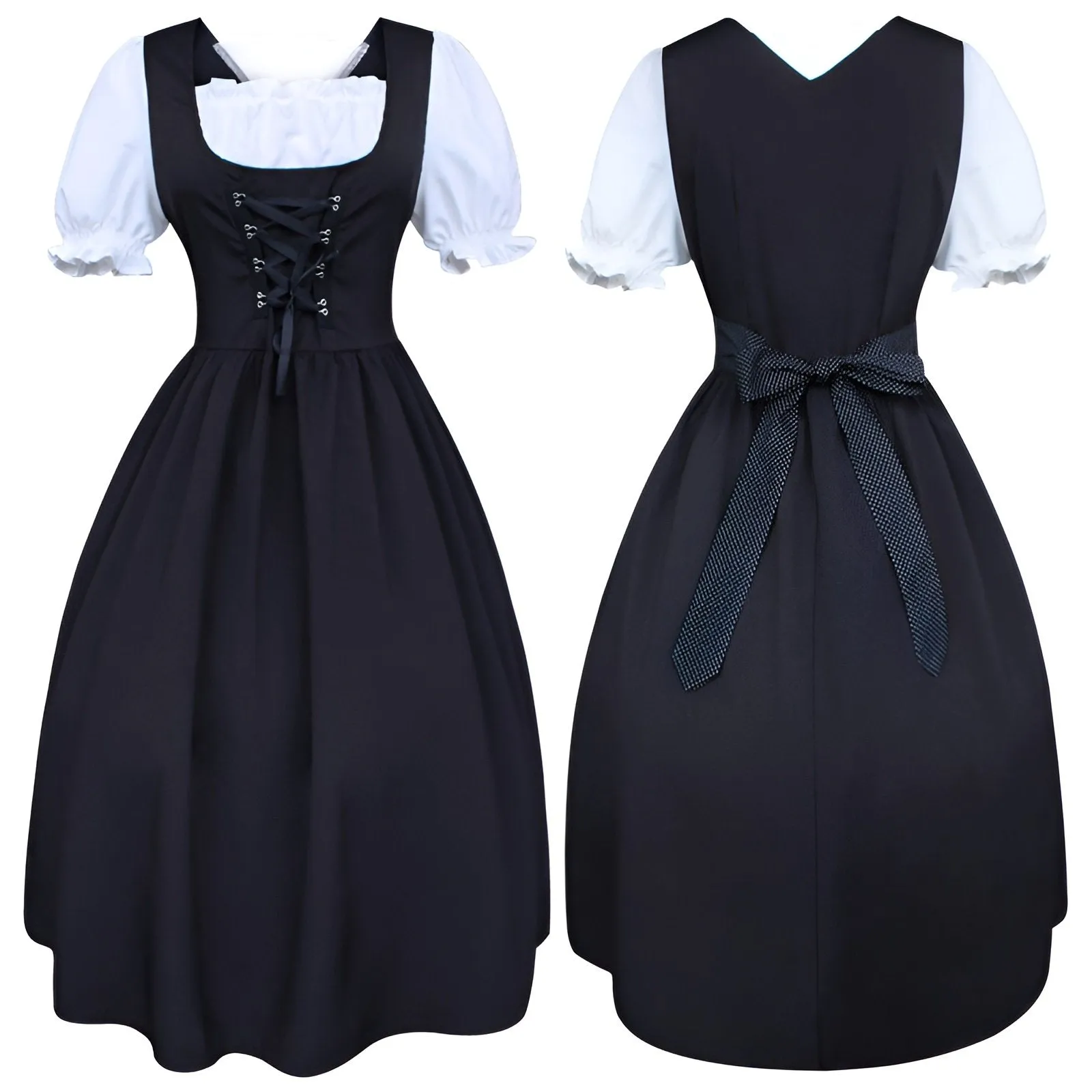 Authentic Bavarian Style Classic Black Dirndl Dress