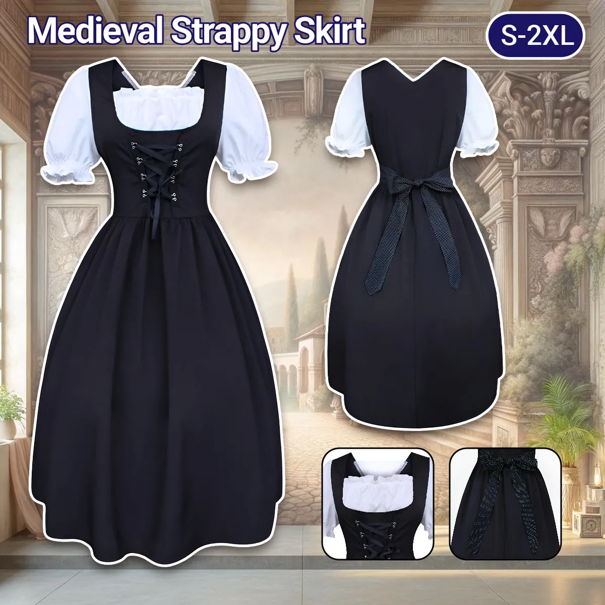 Authentic Bavarian Style Classic Black Dirndl Dress