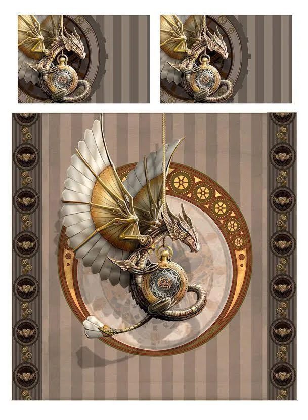 Autumn Bedroom Decor STEAMPUNK DRAGON-Duvet & Pillows Cover  Set UK Double/ US Twin