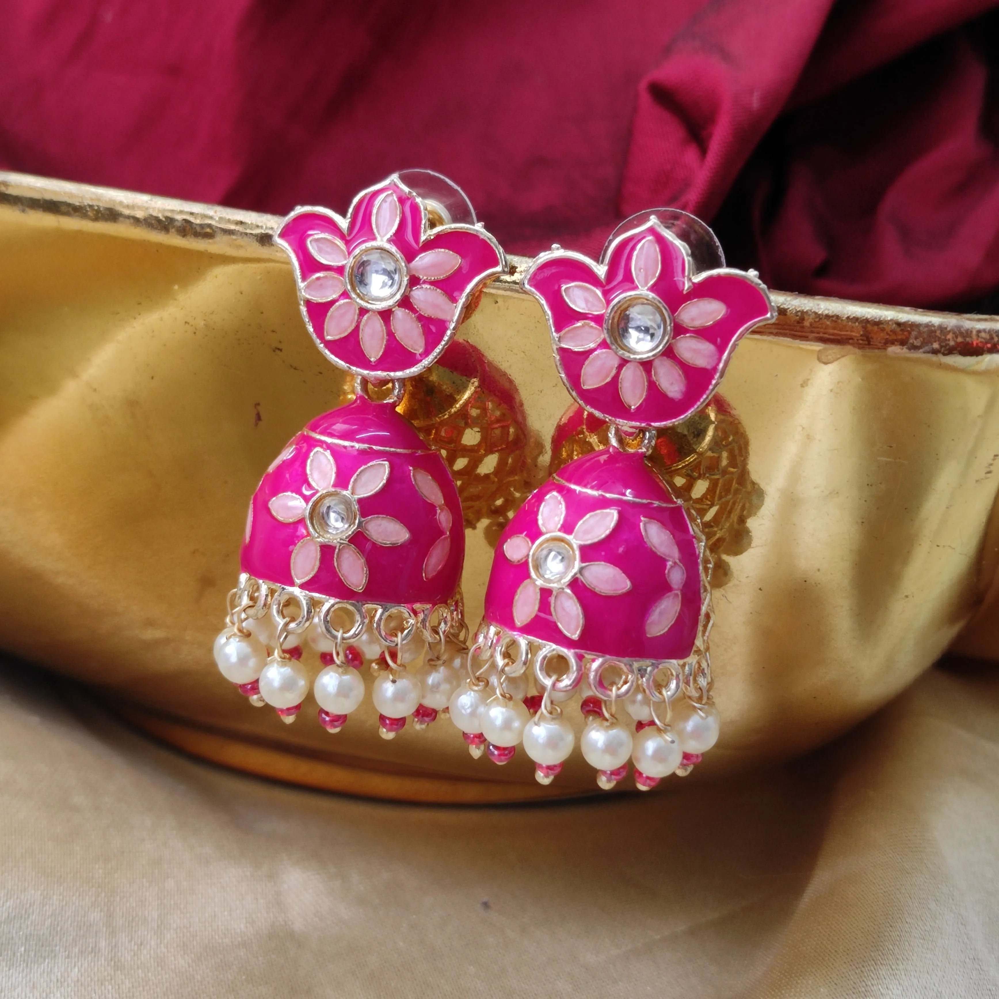 Bhavi Jewels Gold Plated Meenakari Jhumki Earring