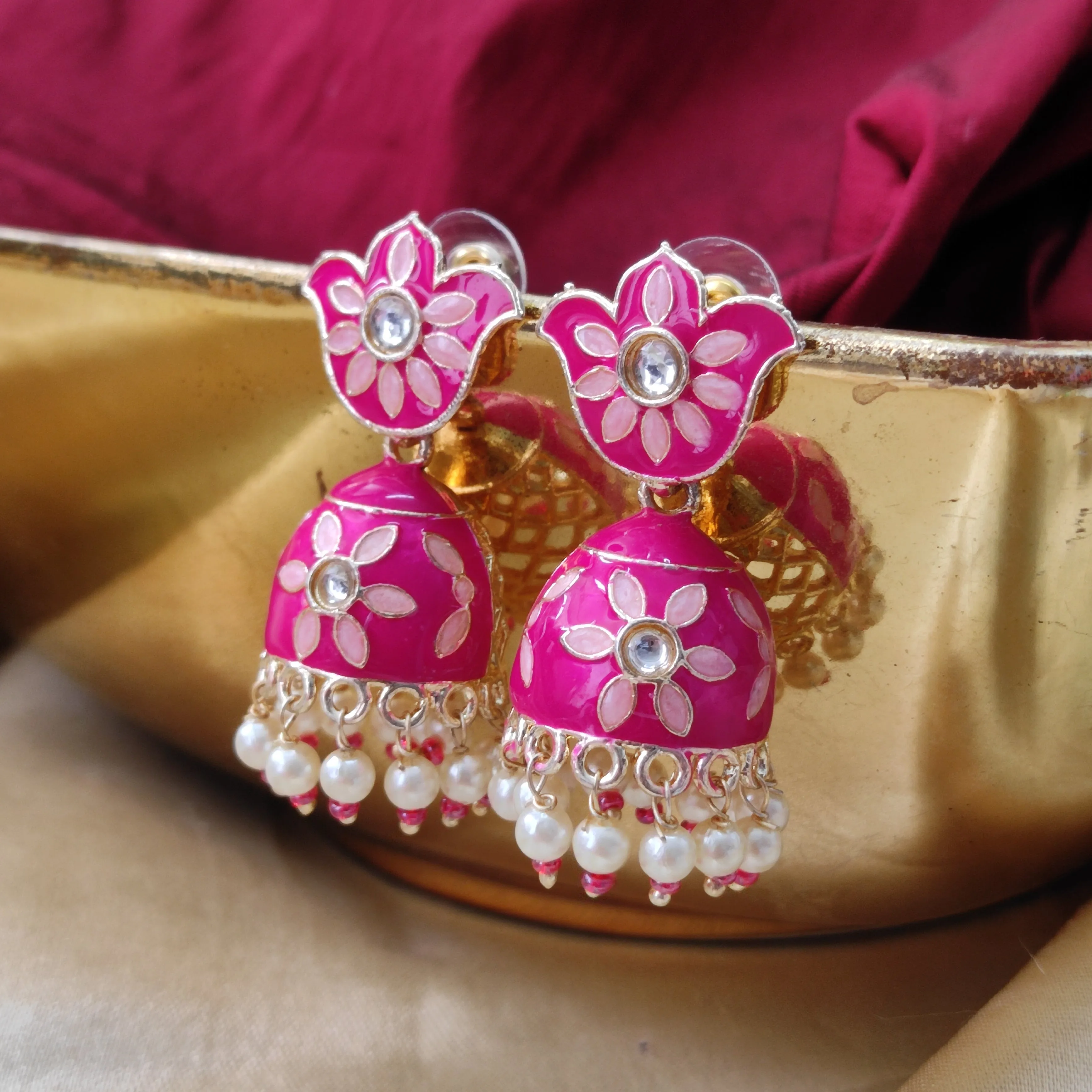 Bhavi Jewels Gold Plated Meenakari Jhumki Earring