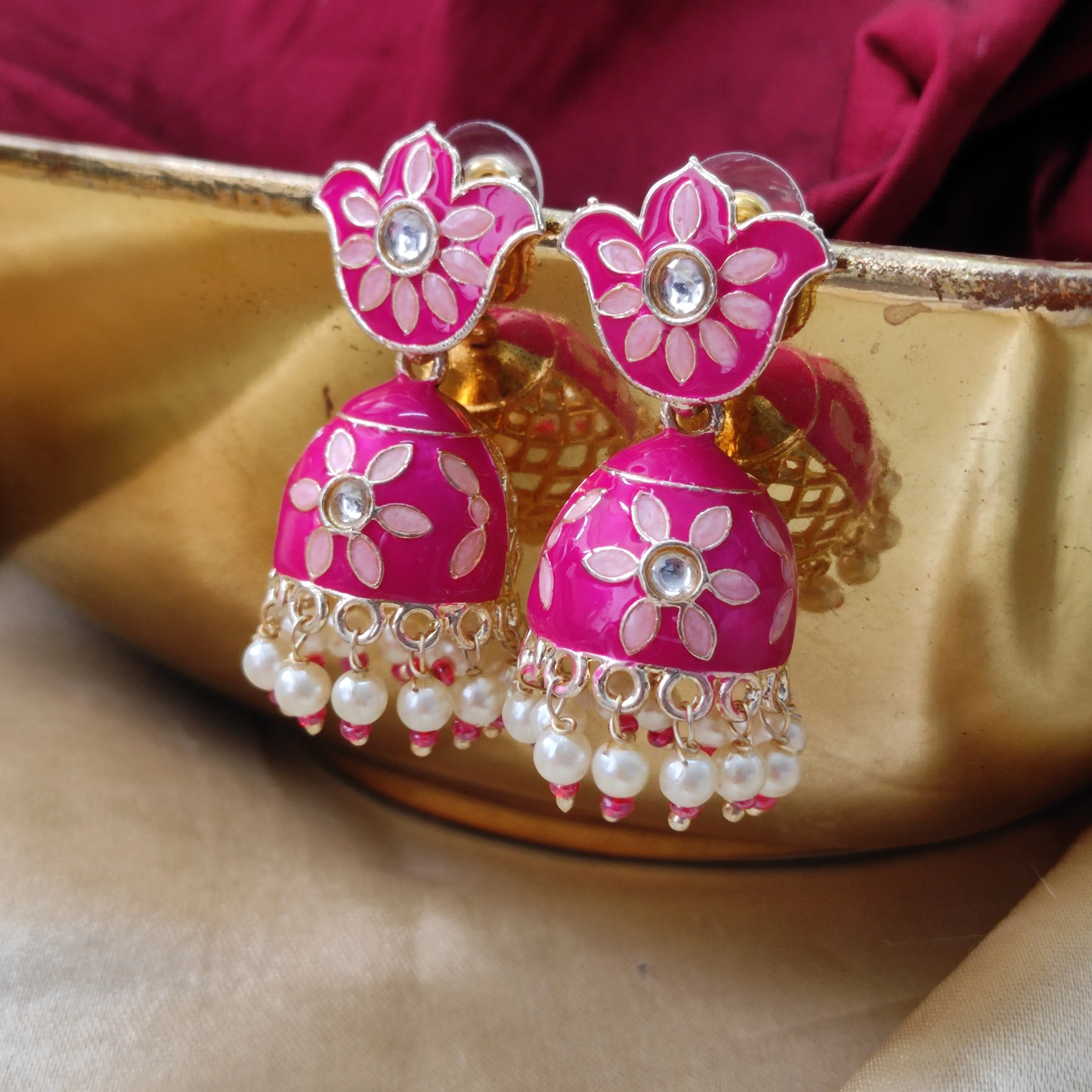 Bhavi Jewels Gold Plated Meenakari Jhumki Earring