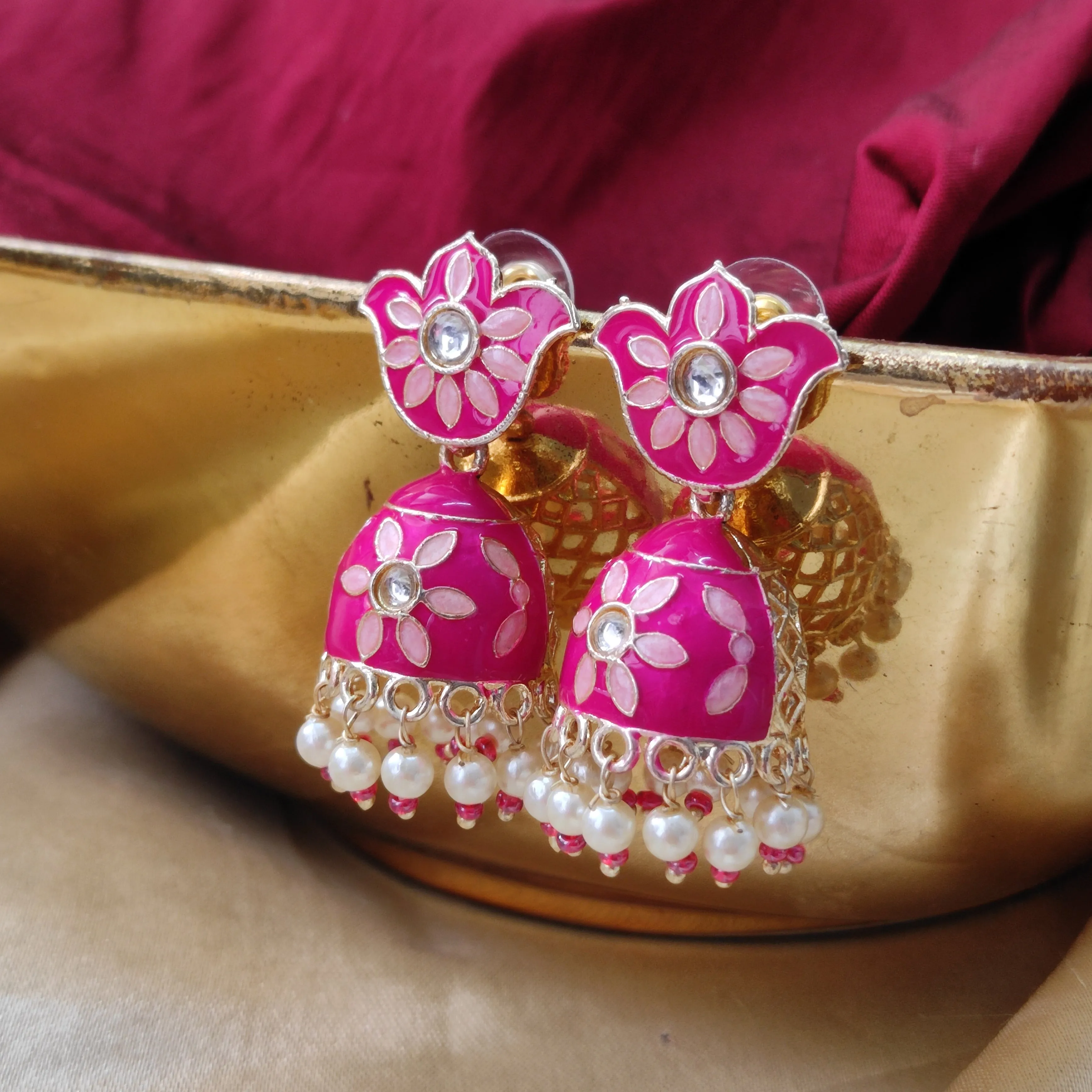 Bhavi Jewels Gold Plated Meenakari Jhumki Earring