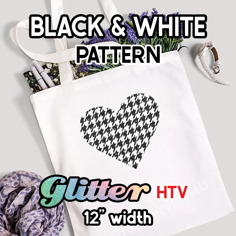 Black & White Glitter Patterned HTV (12" x 12")