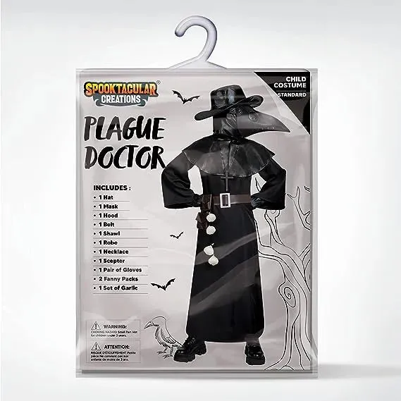 Black Plague Doctor Costumes Set, 10 in 1 Halloween Beak Mask Plague