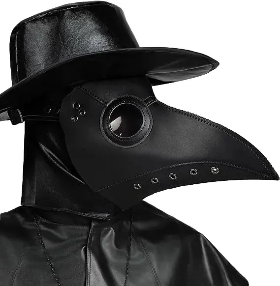 Black Plague Doctor Costumes Set, 10 in 1 Halloween Beak Mask Plague