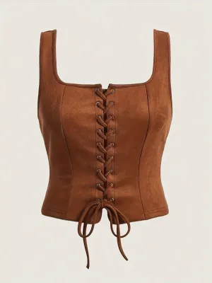 Brown Lace Up Soft Corset