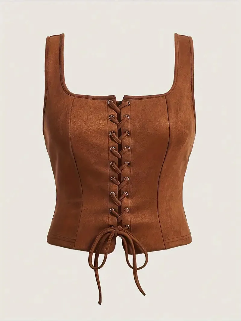 Brown Lace Up Soft Corset