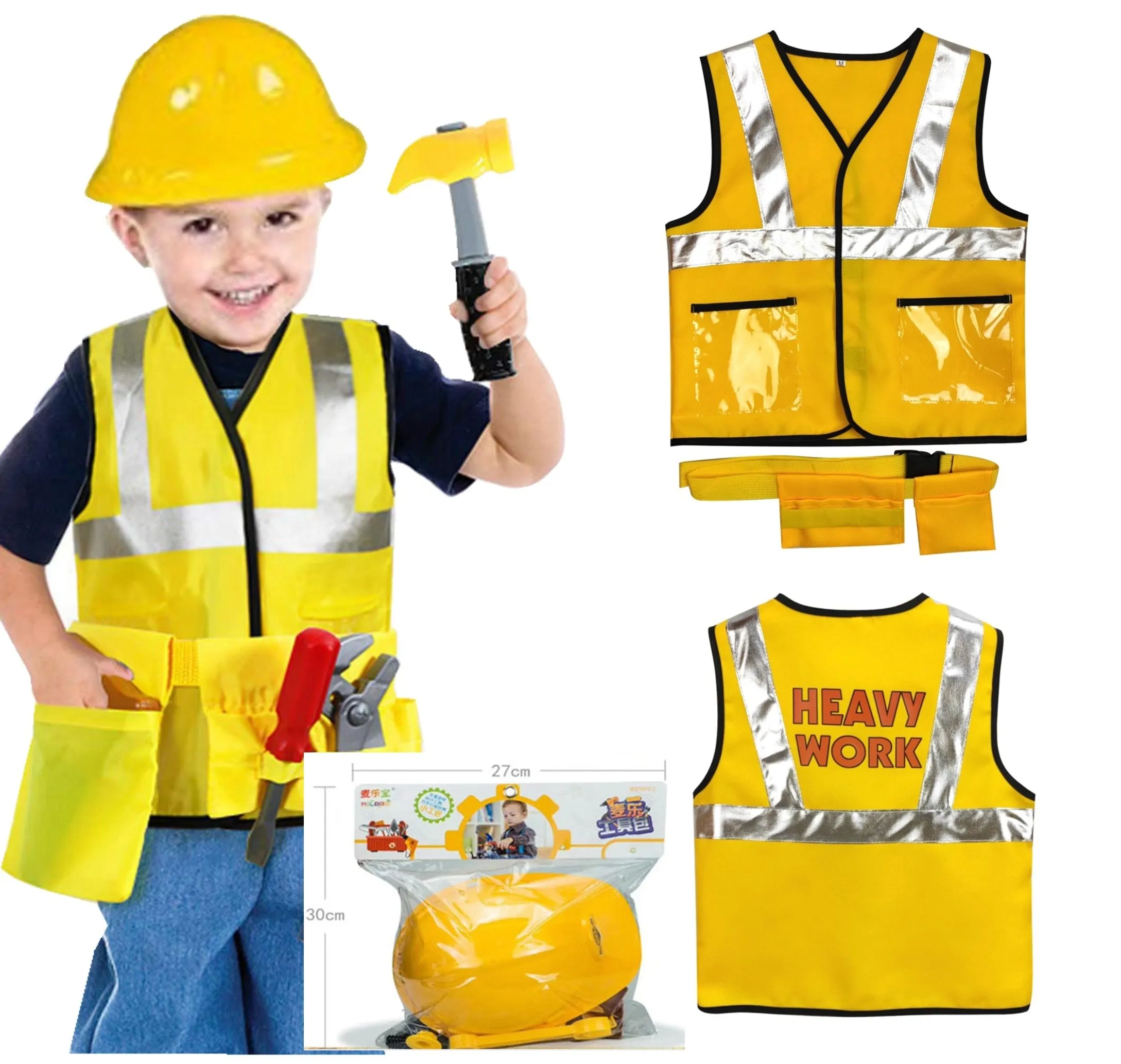 Construction Worker Costume Kit For Kids Role Play Toy Set Career Costumes Heavy worker cosplay