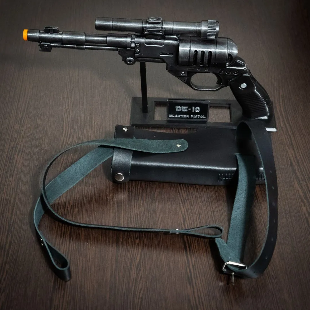 DE-10 Blaster Pistol Replica with Leather Holster for Star Wars Cosplay