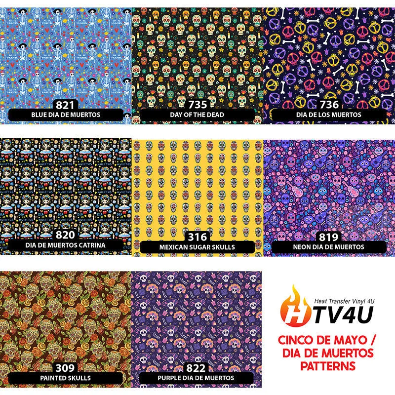 Dia de Muertos Puff Patterned HTV (18.5" x 12")