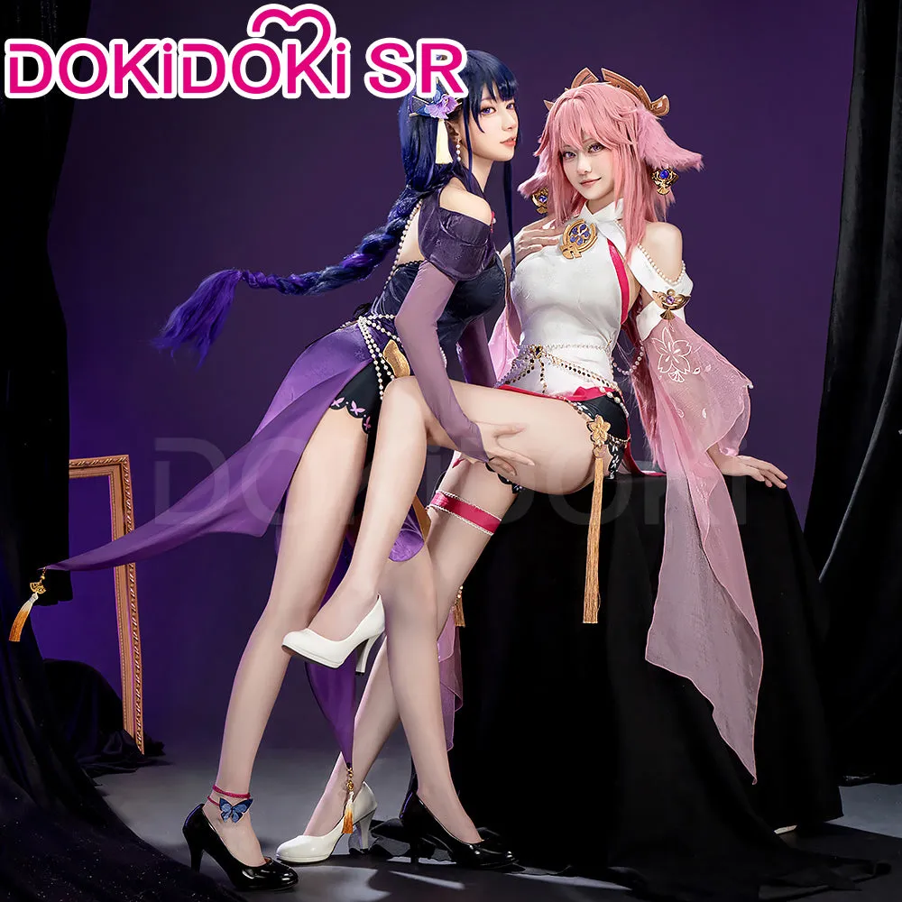 DokiDoki-SR Game Genshin Impact Cosplay Raiden Shogun / Yae Miko Costume Flowing Lights Doujin Cheongsam Qipao