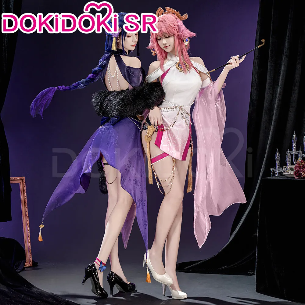 DokiDoki-SR Game Genshin Impact Cosplay Raiden Shogun / Yae Miko Costume Flowing Lights Doujin Cheongsam Qipao