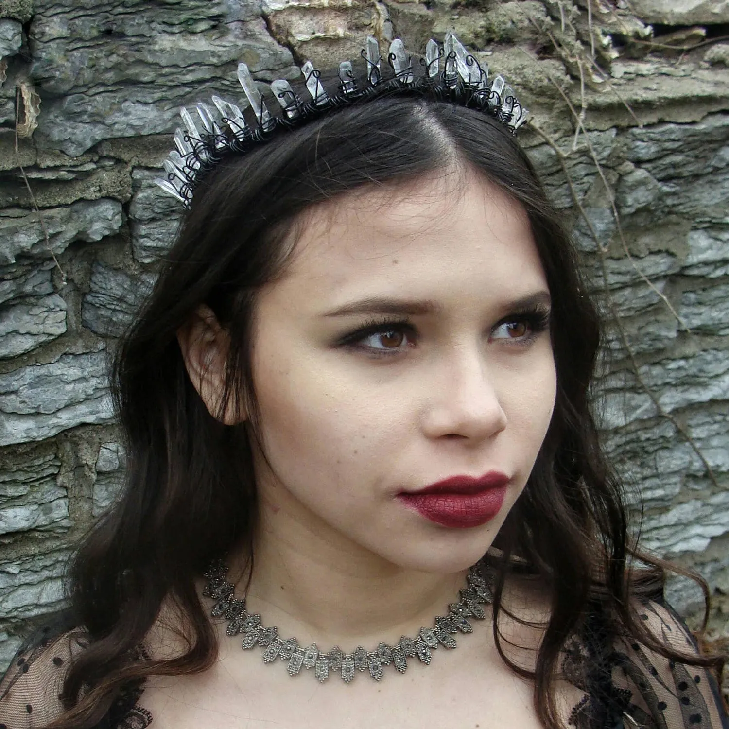 Evil Queen Crystal Crown Gothic Wedding Silver or Black Tiara