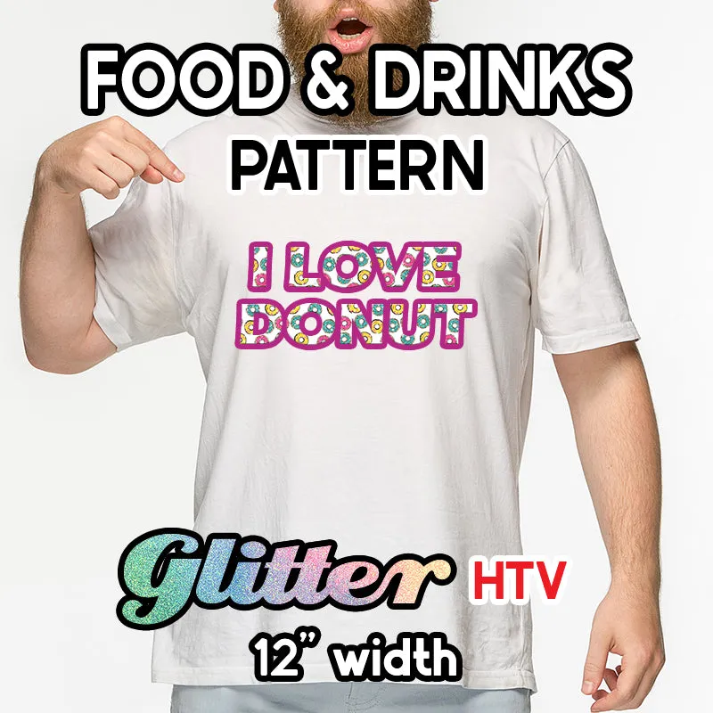 Food & Drinks Glitter Patterned HTV (12" x 12")