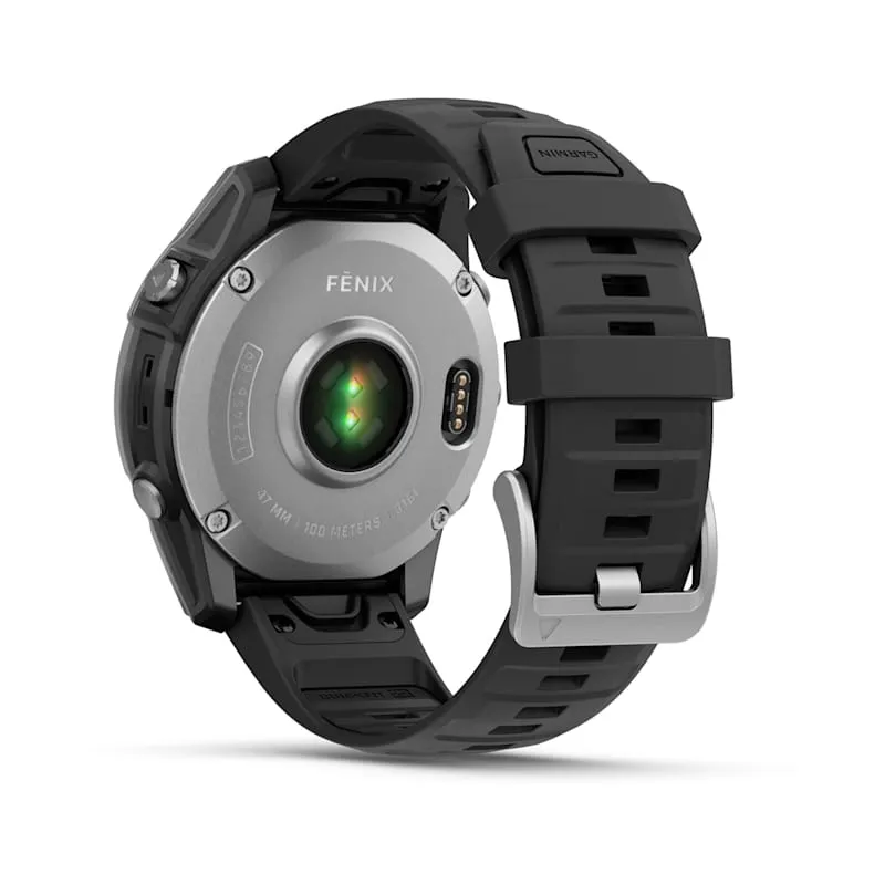 Garmin fēnix® E Multi Sport Smart Watch – 47mm AMOLED Stainless Steel with Black Silicone Band