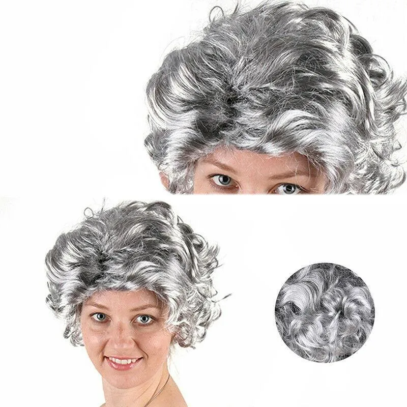 Grandmother Grey Silver Curls Wig