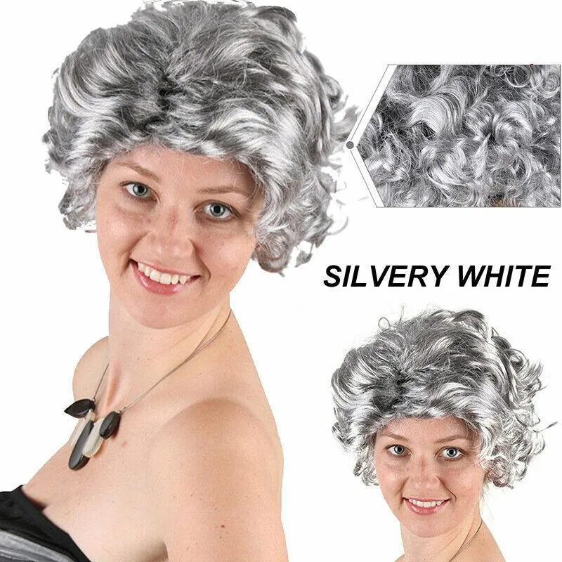 Grandmother Grey Silver Curls Wig