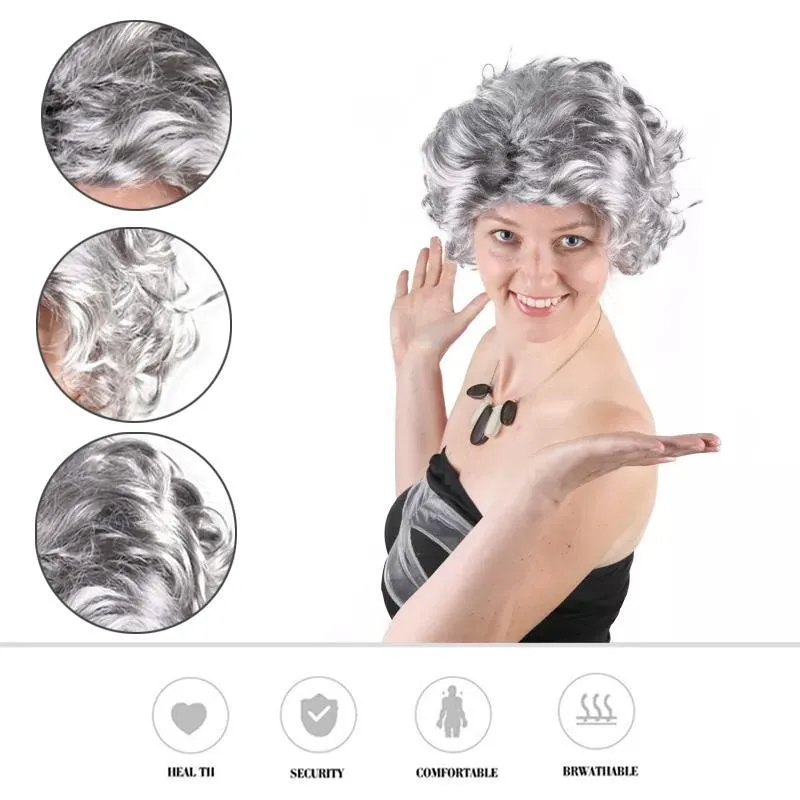 Grandmother Grey Silver Curls Wig