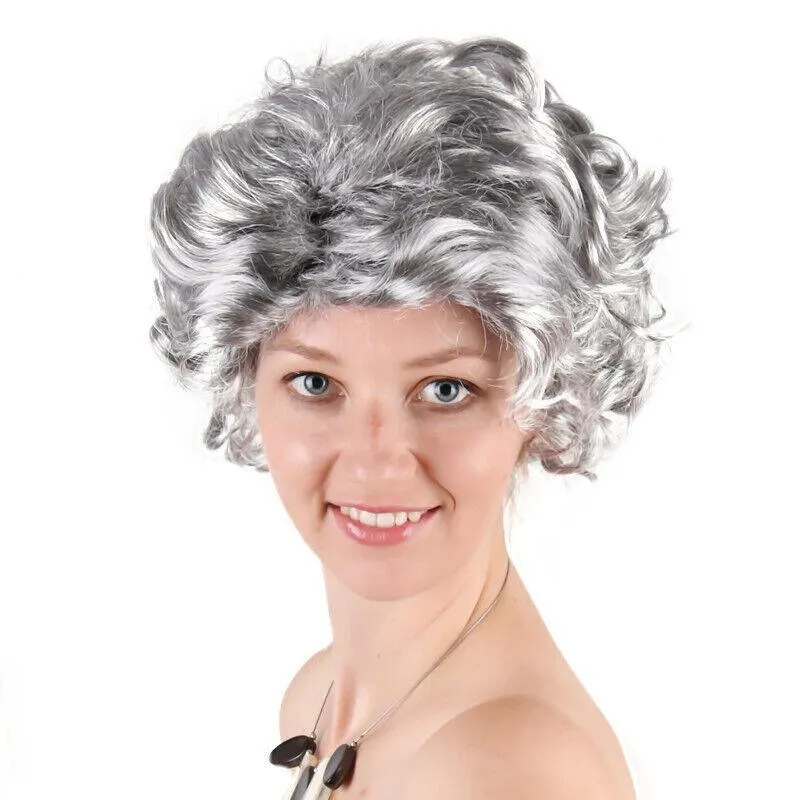 Grandmother Grey Silver Curls Wig