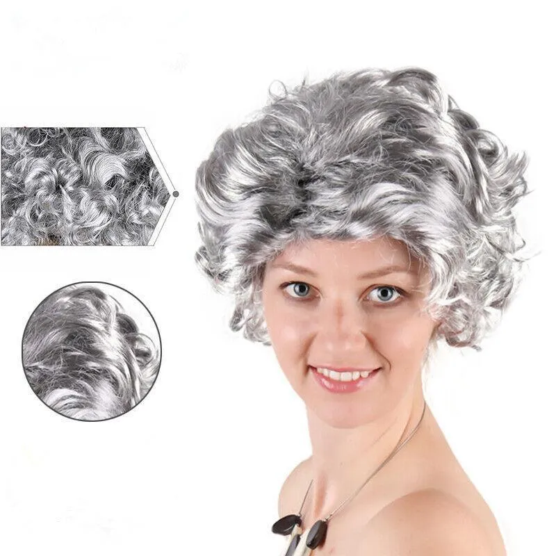 Grandmother Grey Silver Curls Wig