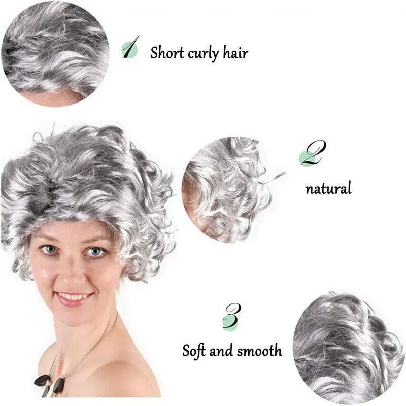 Grandmother Grey Silver Curls Wig