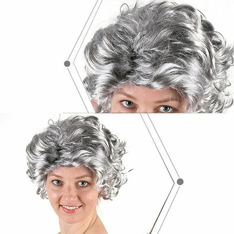 Grandmother Grey Silver Curls Wig