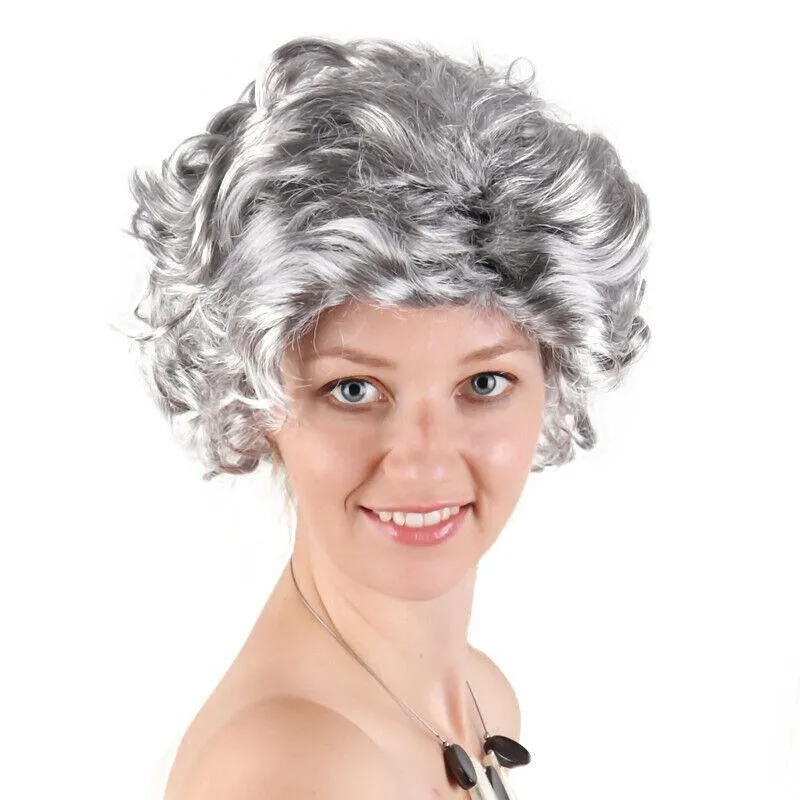 Grandmother Grey Silver Curls Wig