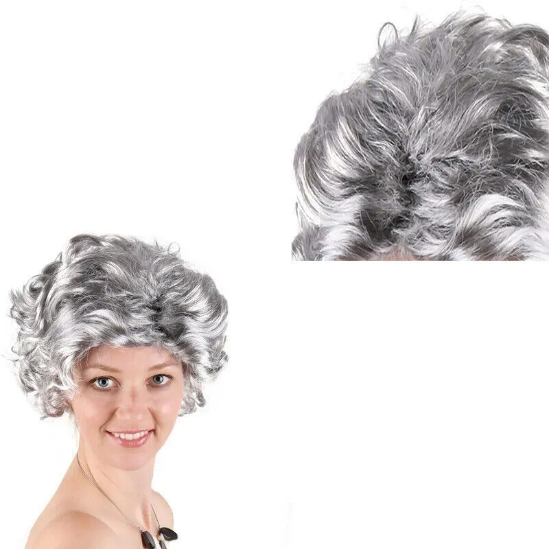 Grandmother Grey Silver Curls Wig