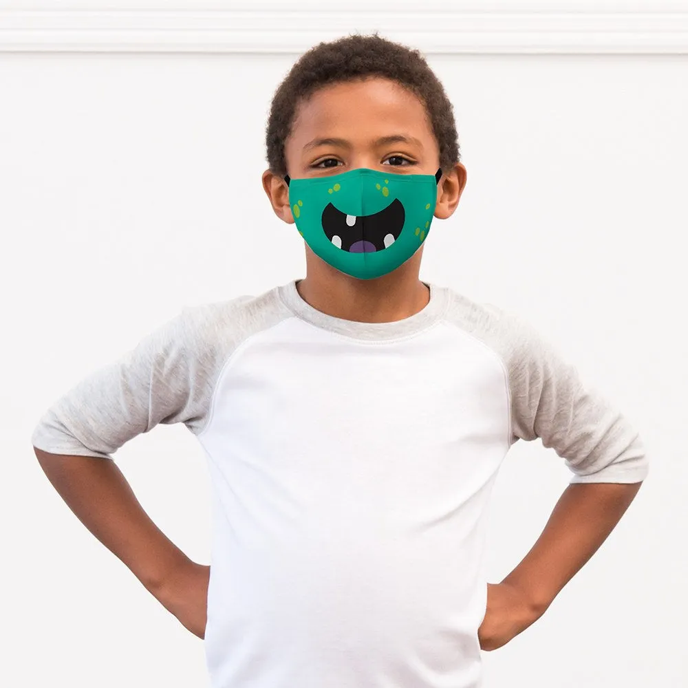 Green Monster Print Kids Protective Cloth Face Mask