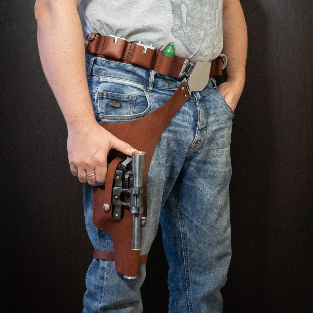 Han Solo Blaster, Leather Belt with Holster, Power Cells, Gas Cartridge, Droid Caller | Star Wars Cosplay