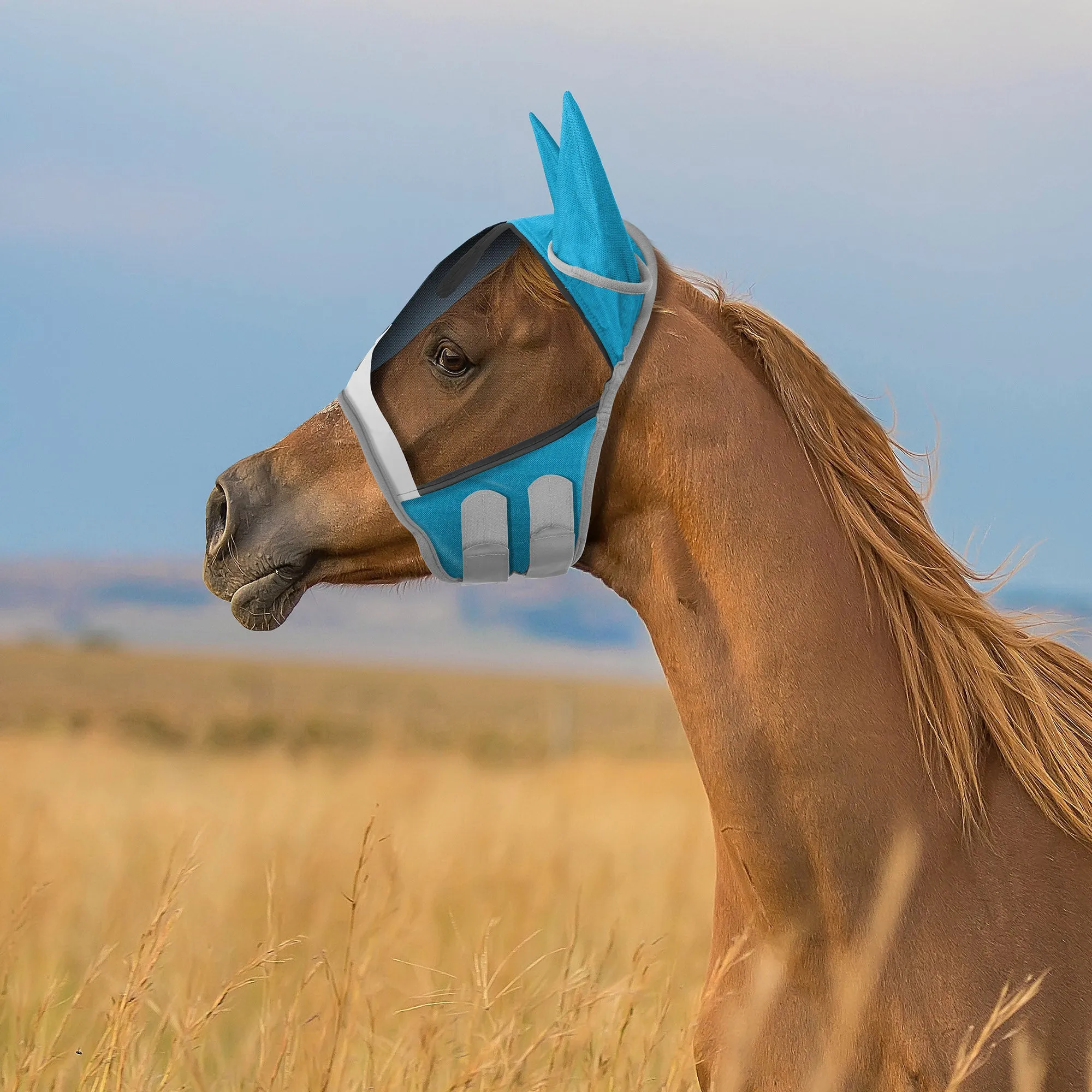 Horse Equine Fly Mask with Ear Protection - Fleece Padding, Fine Mesh