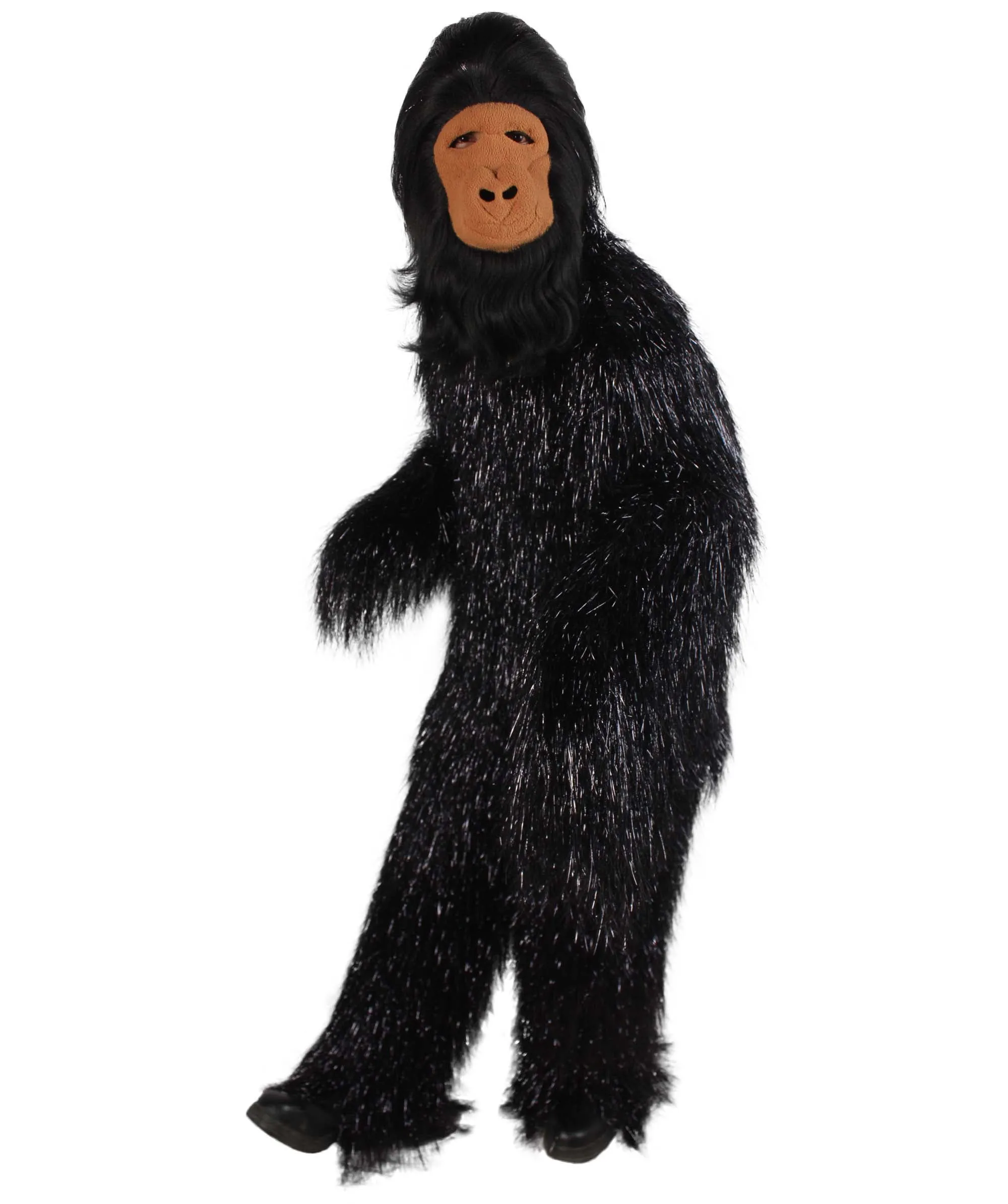 HPO Hairy Unisex Ape Mask and Bodysuit Costume Tinsel | Multiple Colors