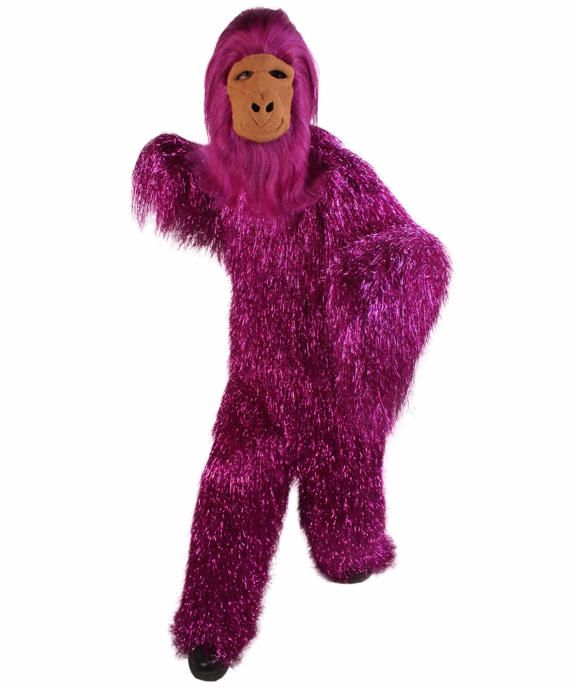 HPO Hairy Unisex Ape Mask and Bodysuit Costume Tinsel | Multiple Colors