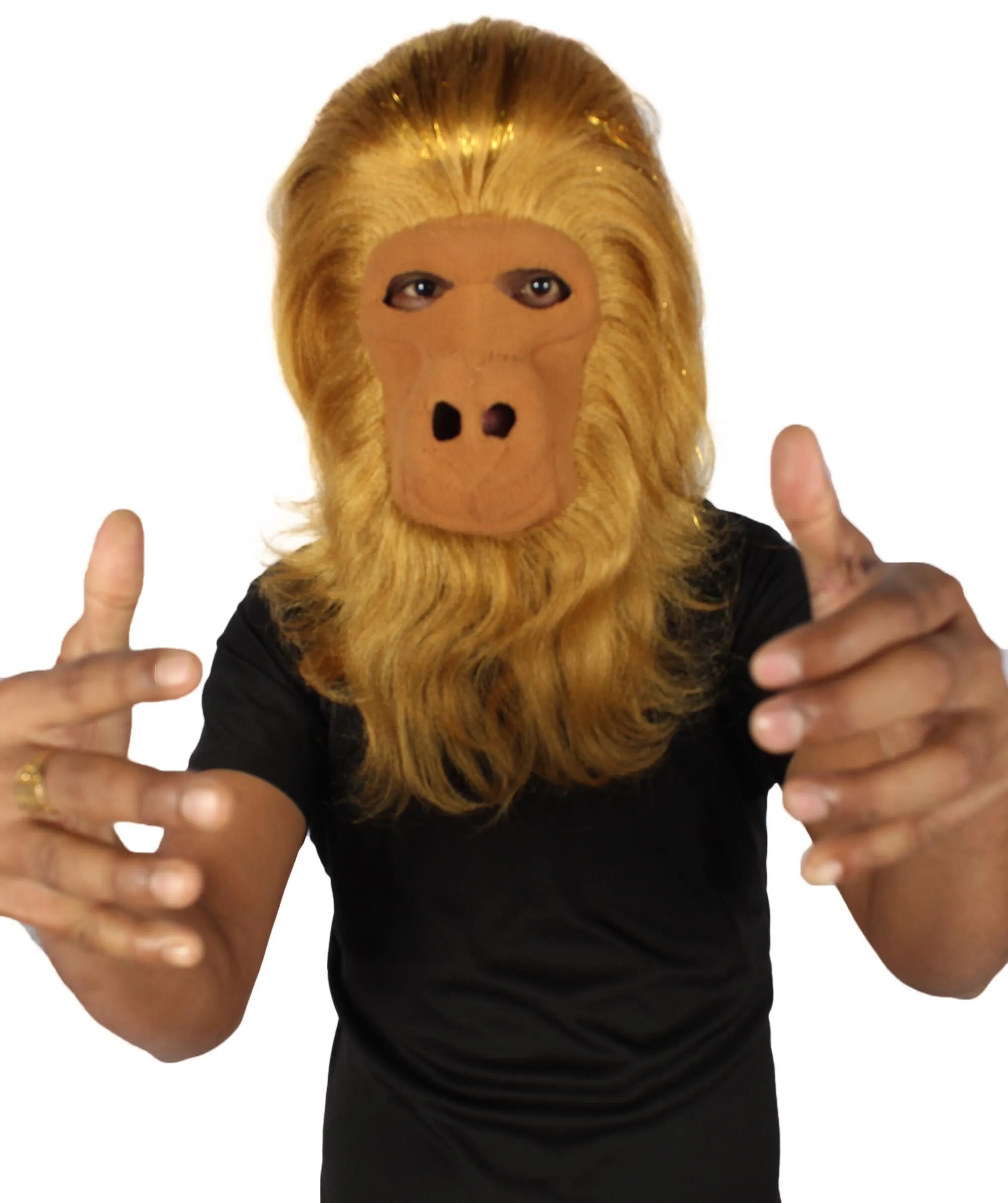 HPO Hairy Unisex Ape Mask and Bodysuit Costume Tinsel | Multiple Colors