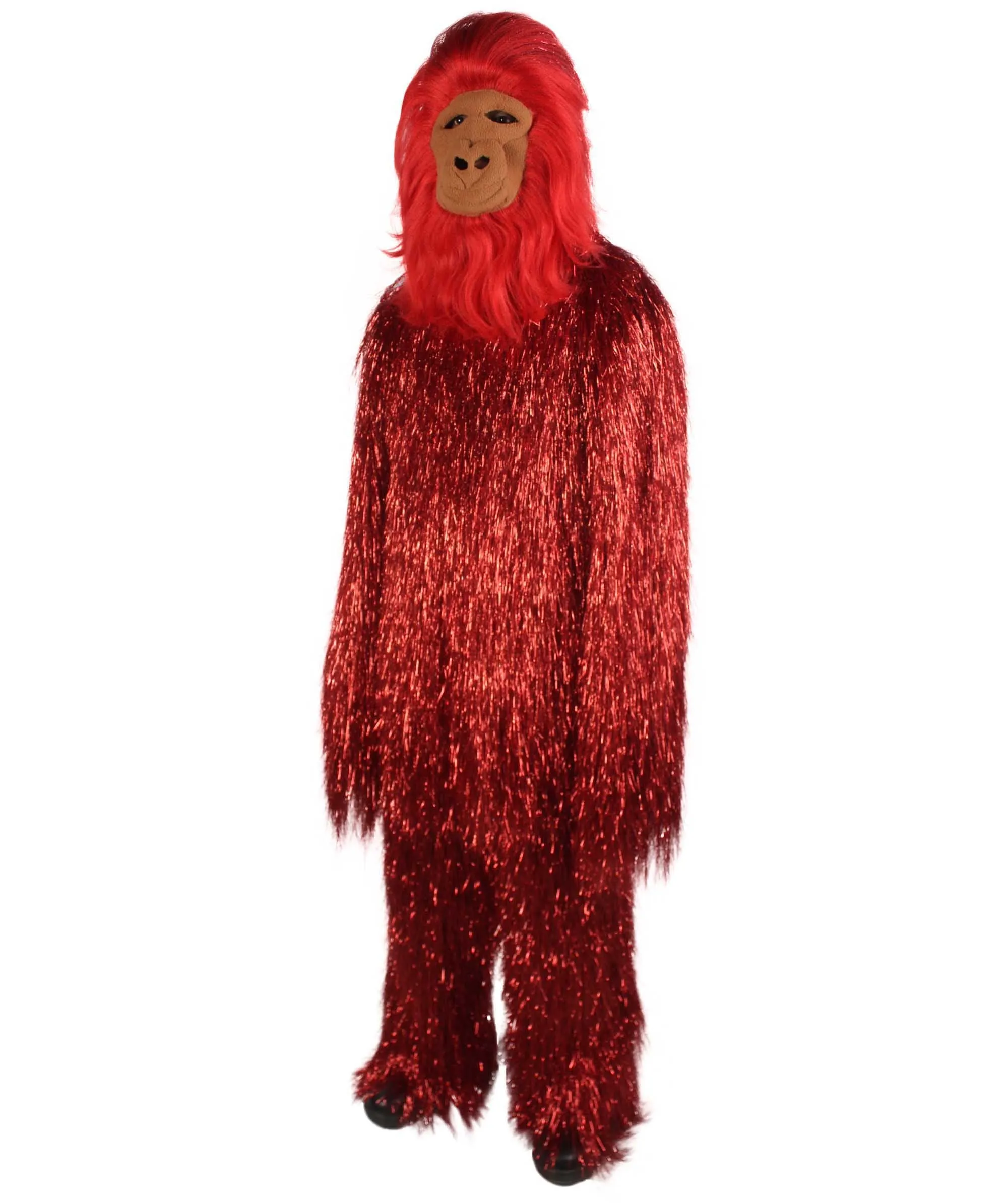 HPO Hairy Unisex Ape Mask and Bodysuit Costume Tinsel | Multiple Colors