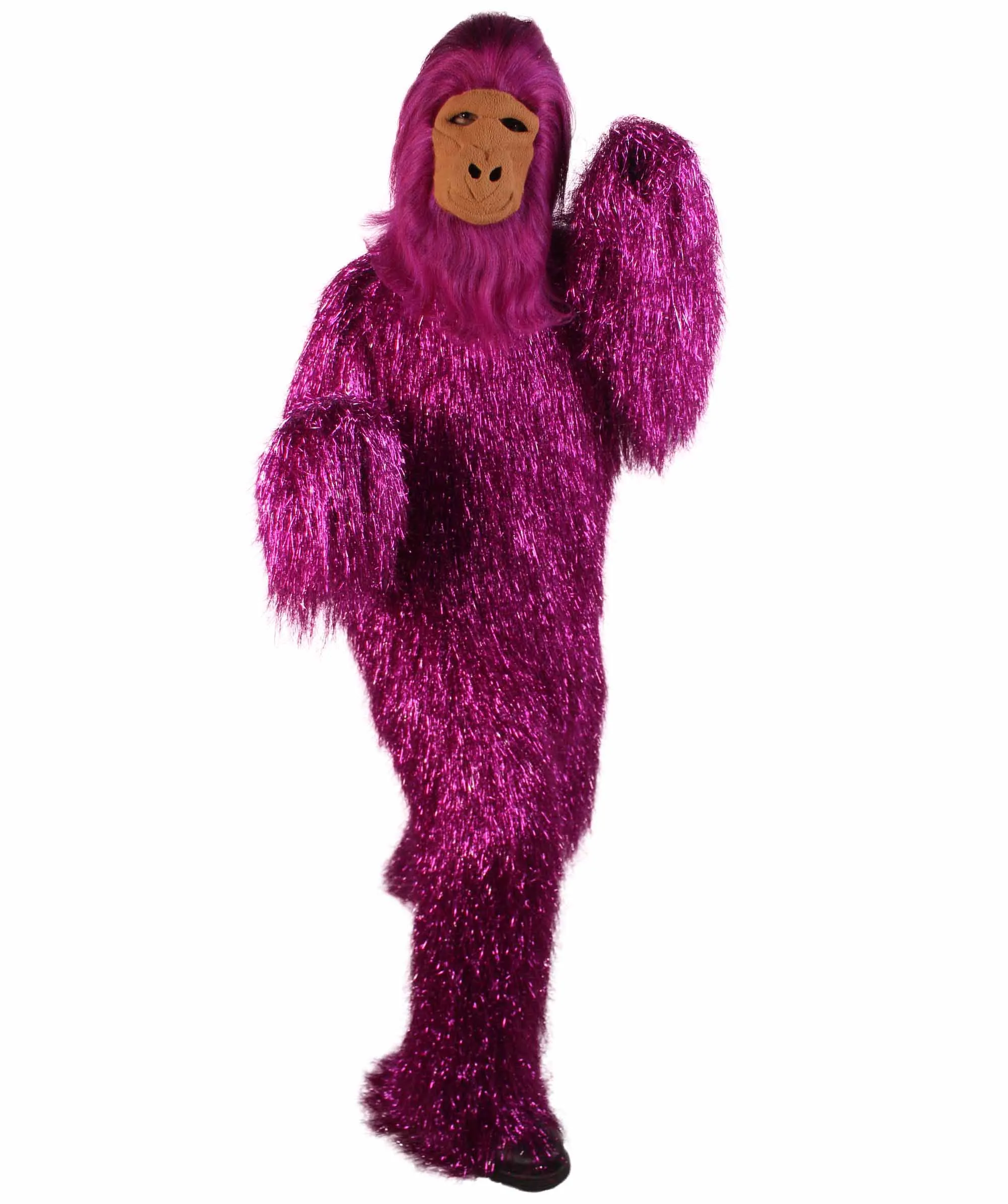 HPO Hairy Unisex Ape Mask and Bodysuit Costume Tinsel | Multiple Colors