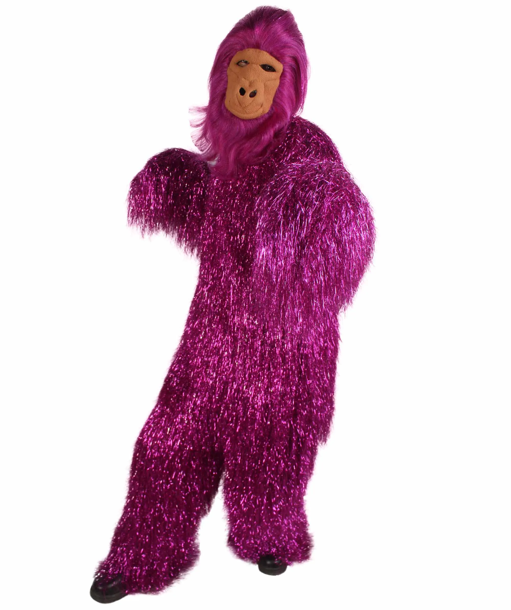 HPO Hairy Unisex Ape Mask and Bodysuit Costume Tinsel | Multiple Colors