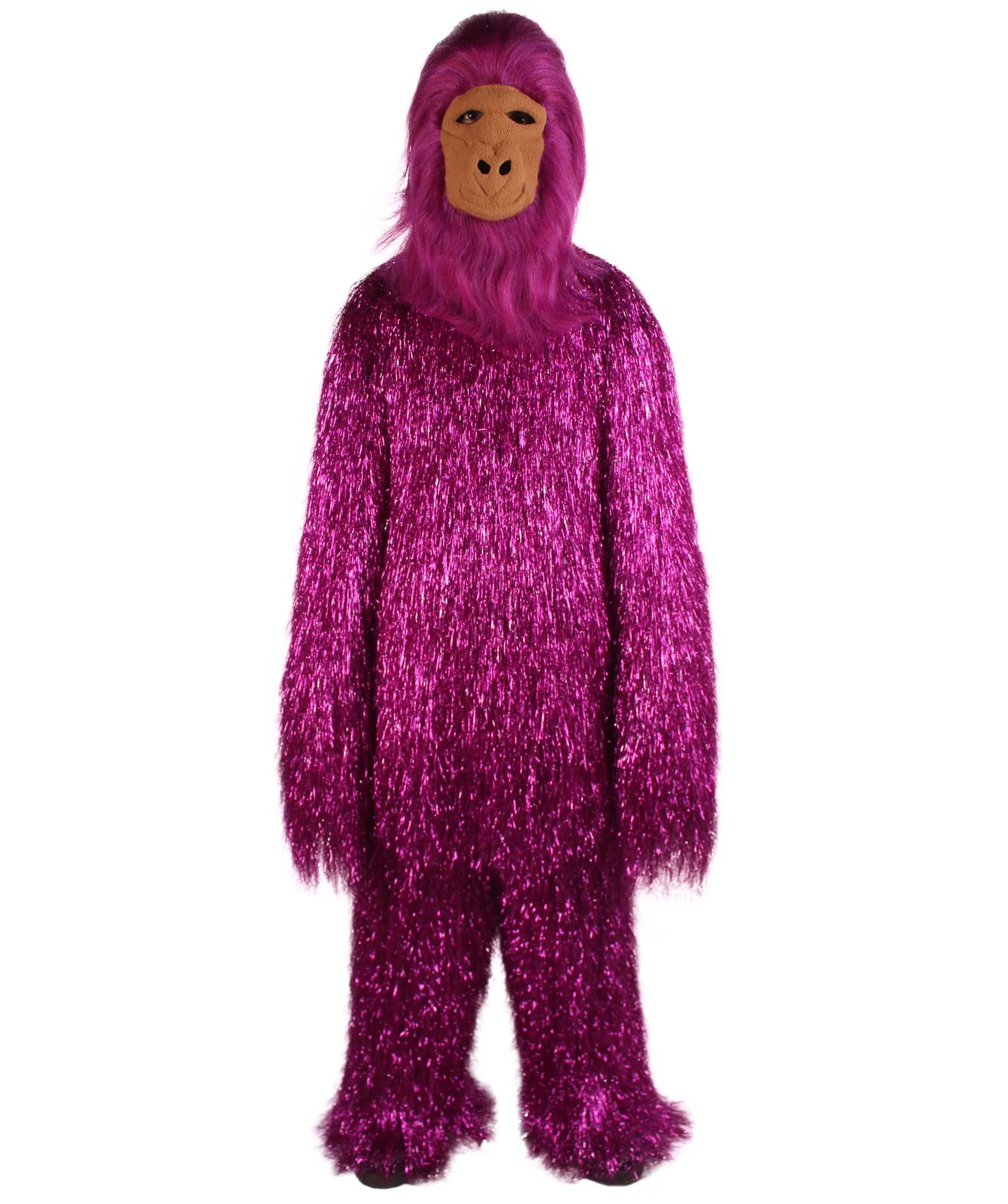 HPO Hairy Unisex Ape Mask and Bodysuit Costume Tinsel | Multiple Colors