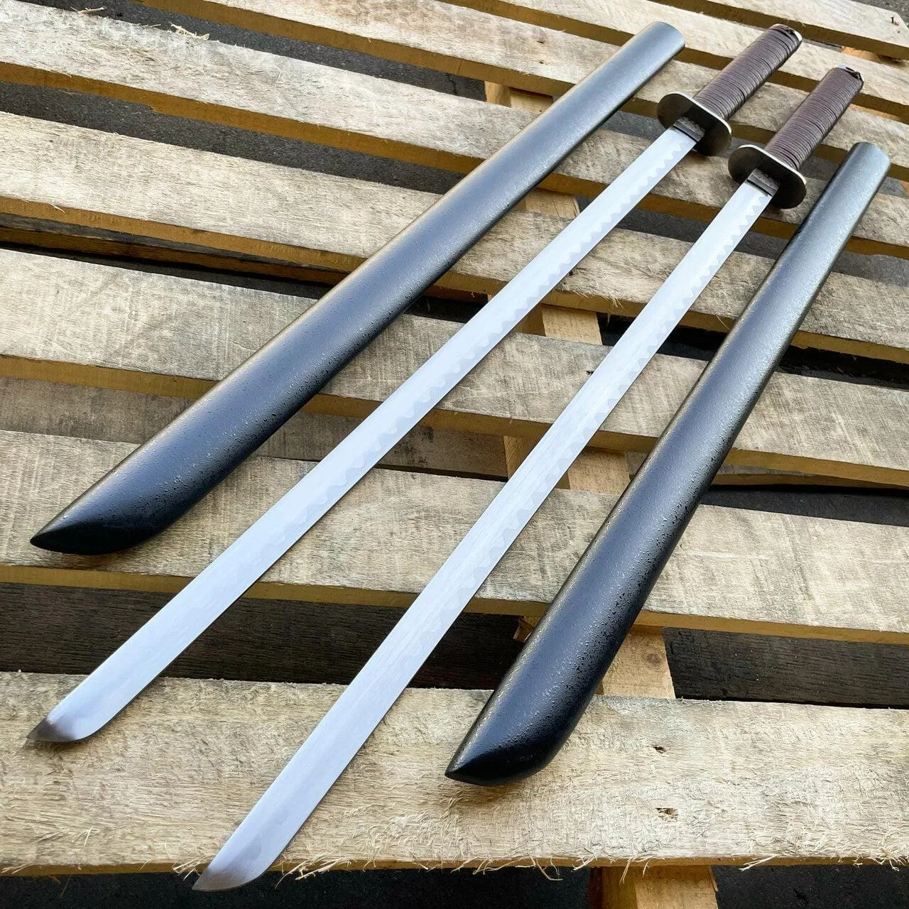 Japanese Samurai Twin Katana Blades Set Steel Swords TSuba Dual w/ Backstrap NEW